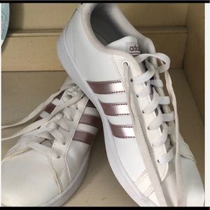 Rose gold Adidas shoes